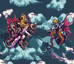 登上巨龙グウエイン与魔龙公ビユーネイ在空中展开激战。